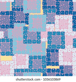 Seamless pattern of multi-colored sloppy squares collected in groups. Stylish grunge camouflage.