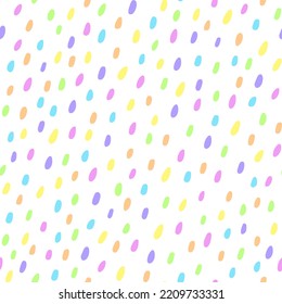 Seamless pattern with multicolored small spots in pastel colors. Colored drops on a white background.