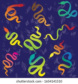 Seamless pattern multi-colored snakes. Hand drawing.