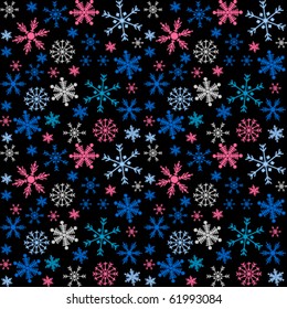 Seamless pattern with multicolored snowflakes