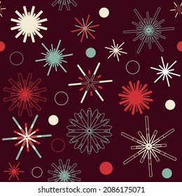 Seamless pattern with multi-colored snowflakes on a dark background. Pattern for wrapping paper, napkins, cards on the Christmas and New Year's theme. Vector illustration.