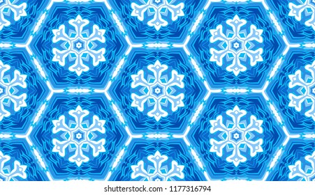 Seamless pattern. Multicolored snowflakes. Shades of ice.