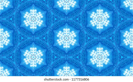Seamless pattern. Multicolored snowflakes. Shades of ice.