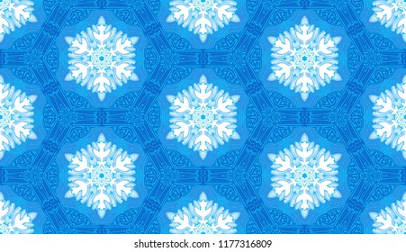 Seamless pattern. Multicolored snowflakes. Shades of ice.