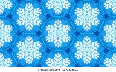 Seamless pattern. Multicolored snowflakes. Shades of ice.