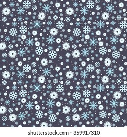 Seamless Pattern - multi-colored snowflakes, Vector, Snow, darkly blue background