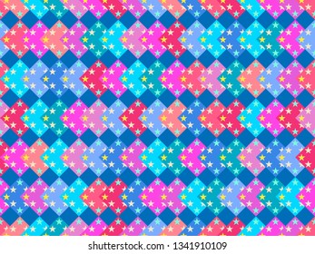 Seamless pattern with multicolored squares and stars. Colorful background. Vector illustration