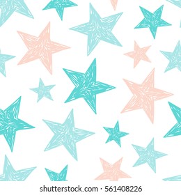 Seamless pattern with multicolored stars. Colorful background with hand drawn icons. Decorative wallpaper, good for printing. Vector illustration design