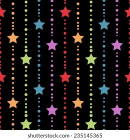 Seamless pattern with multicolored stars and dots