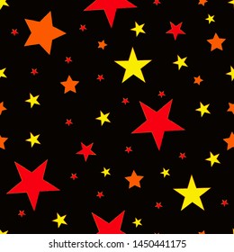 Seamless pattern with multicolored stars on a black background. Vector