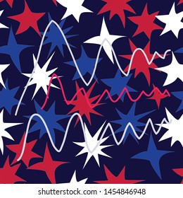 Seamless pattern of multicolored stars on a black background