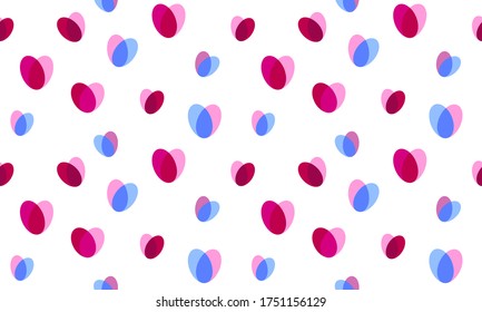 Seamless pattern of multi-colored stylized hearts-flowers. Pattern for valnetine day from isolated stylized hearts on a white background