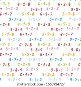 Seamless pattern with multicolored sums on white background. Vector image. 