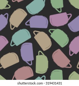 Seamless pattern of multicolored tea cups.
