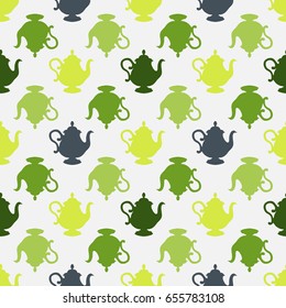 Seamless pattern with a multicolored teapots