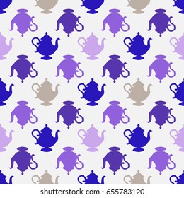 Seamless pattern with a multicolored teapots