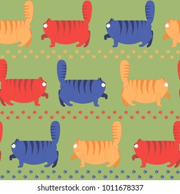 seamless pattern with multi-colored thick cats, vector illustration