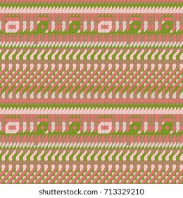 seamless pattern of multicolored triangles of pink, brown and green. A pattern for knitting and embroidery.