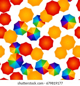 seamless pattern of multicolored umbrellas on white background