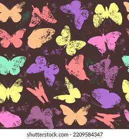 Seamless pattern multicolored vintage butterflies. Trendy animal motif wallpaper. Vector illustration