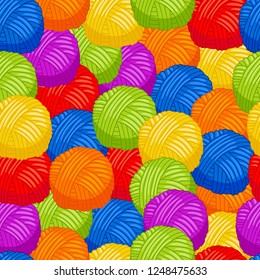 Seamless pattern of multi-colored wool balls. For handmade shop and other knit design project. Cute Vector Collection.