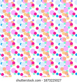 
Seamless pattern with multi-colored yellow, orange, green, pink, purple, blue bright ovals on a white background. Use for fabric, textile, napkins, packaging, web design, children's things.