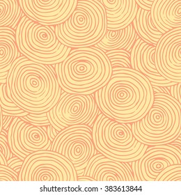 Seamless pattern of multiple circles in pink and yellow colors, lineart hand-drawn illustration