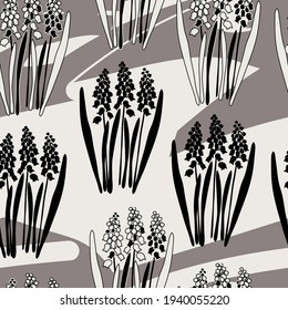 patrón sin fisuras con moscari, diseño vectorial para papel, tela y otras superficies.