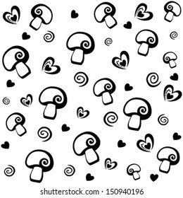 Seamless pattern with mushroom champignon isolated on white background. Vector illustration 