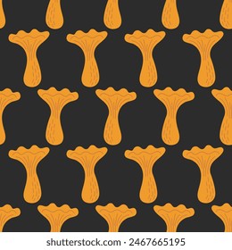 Seamless pattern with Mushroom chanterelle or girolle edible mushroom repeating background. Vector illustration