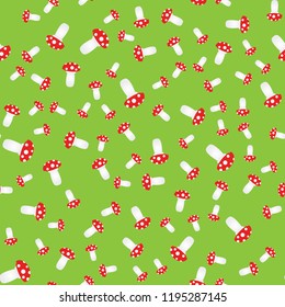 Seamless pattern. Mushroom flat style. Green background
