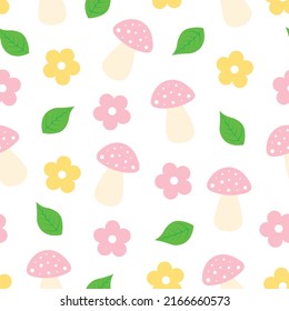 Seamless pattern mushroom with flowers vector illustration