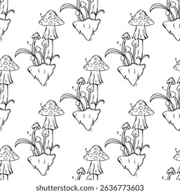 seamless pattern with mushroom line illustration art