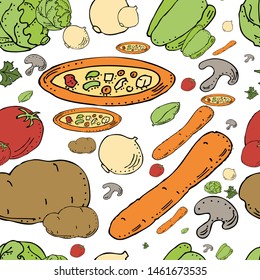Seamless pattern. Mushroom soup with cabbage. Composition.