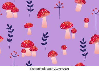 Seamless pattern. mushroom toadstool.  fungus on white background. Can be used for Wallpaper, print, packaging, paper, textile design. Vector illustration.
