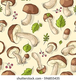 Seamless pattern with mushrooms