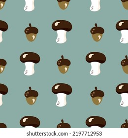 A Seamless Pattern With Mushrooms And Acorns, A Fall Theme Background