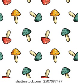 Seamless pattern of mushrooms in autumn, harvest, vector