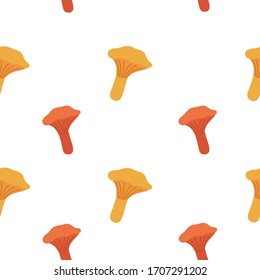 Patrón de champiñones sin mar. Patrón de otoño sobre fondo blanco. Ilustración vectorial plana. Adecuado para la decoración de las vacaciones de otoño.