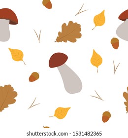 Seamless pattern Mushrooms autumn vector tree acorns autumn leaves food illustration scrapbooking wallpaper digital paper