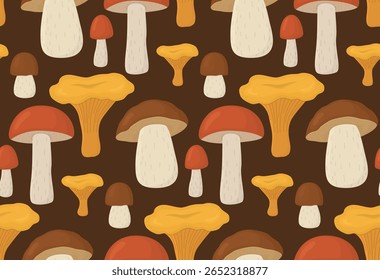 Padrão perfeito com cogumelos. Fundo desenhado à mão no outono