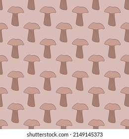 Seamless pattern with mushrooms. Background of forest autumn vegetable in doodle style. Repeated design texture for printing, fabric, wrapping, wallpaper, tissue. Vector illustration.