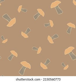Seamless pattern with mushrooms. Background of forest autumn vegetable in doodle style. Repeated design texture for printing, fabric, wrapping, wallpaper, tissue. Vector illustration.