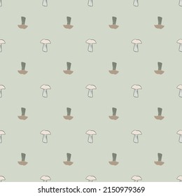 Seamless pattern with mushrooms. Background of forest autumn vegetable in doodle style. Repeated design texture for printing, fabric, wrapping, wallpaper, tissue. Vector illustration.