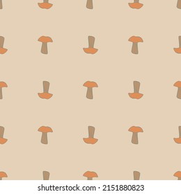 Seamless pattern with mushrooms. Background of forest autumn vegetable in doodle style. Repeated design texture for printing, fabric, wrapping, wallpaper, tissue. Vector illustration.