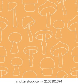 Seamless pattern with mushrooms. Backgrounds and wallpapers for invitations, cards, fabrics, packaging, textiles, posters. Vector illustration.