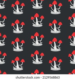 Seamless pattern with mushrooms. Beautiful creative mushrooms. Fly mushrooms.