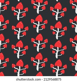 Seamless pattern with mushrooms. Beautiful creative mushrooms. Fly mushrooms.