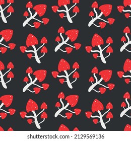 Seamless pattern with mushrooms. Beautiful creative mushrooms. Fly mushrooms.