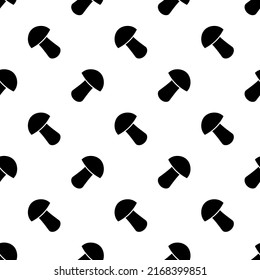 Seamless pattern with mushrooms. Black icon of mushrooms on white background. Isolated symbol mushroom in flat style. Design for print on fabric, wrapping paper, packing, wallpaper.Vector illustration